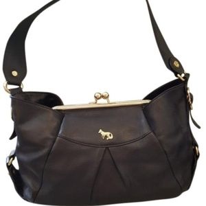 Emma Fox Black Leather Kisslock Hobo Shoulder Bag